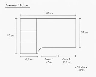 Armario esquinero blanco 140x240 cm