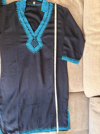 Túnica Étnica / Kaftán Boho Negro y Azul