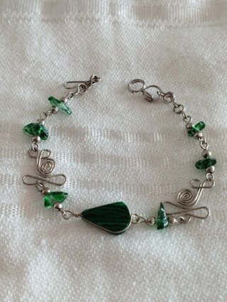 Pulsera Filigrana Plata Alemana Malaquita