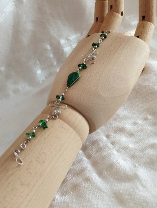 Pulsera Filigrana Plata Alemana Malaquita