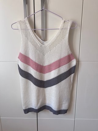 Top punto calado Shein rayas rosa y gris Talla L