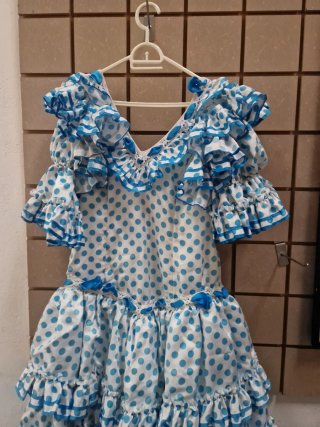 Traje Flamenca Volantes Lunares Azul