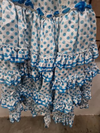 Traje Flamenca Volantes Lunares Azul