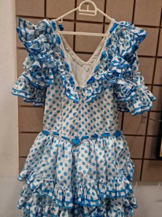 Traje Flamenca Volantes Lunares Azul
