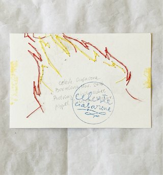 Ilustración casete hilo bordado Celeste