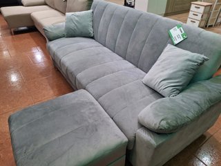 Sofá Cama Gris Terciopelo + Puff