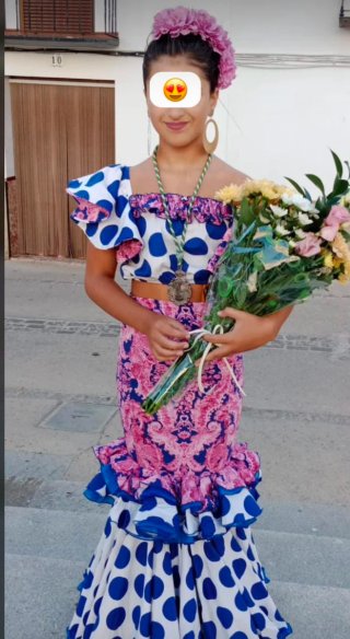 Vestido Flamenca Azul y Rosa