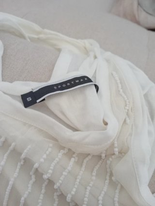 Max Mara Blusa Algodón Pedrería Blanca