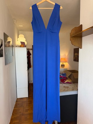 Vestido Neblak T38 Azul Escote V Largo NUEVO