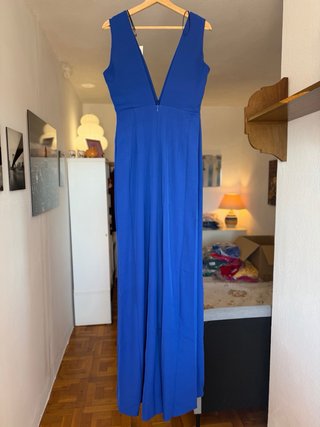 Vestido Neblak T38 Azul Escote V Largo NUEVO