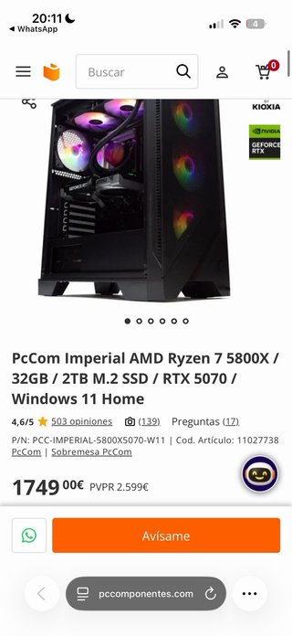 PC Gamer Negro Imperial AMD RYZEN 7 5800X