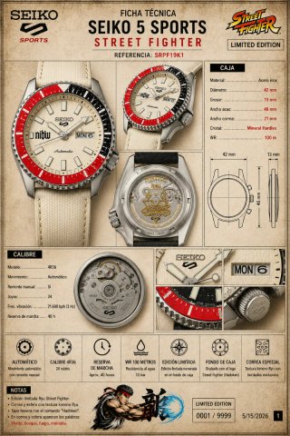 Seiko 5 Sports Street Fighter Ryu SRPH19K1