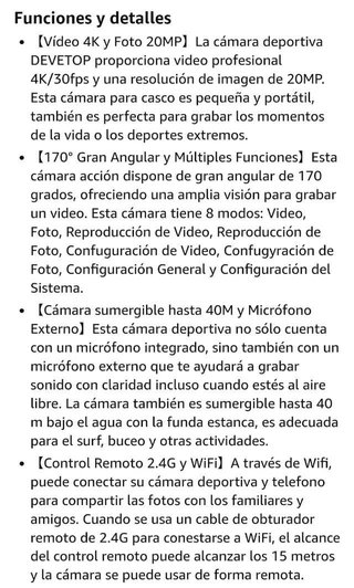 Cámara Deportiva Glory60 4K 20MP.