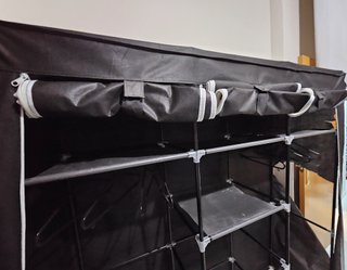 Armario Metal y Tela Portátil Negro Ropero Modular