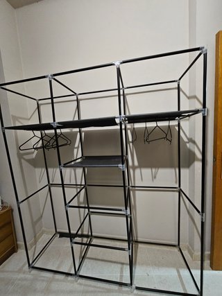 Armario Metal y Tela Portátil Negro Ropero Modular