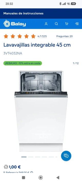 Lavavajillas Integrable Balay 45cm 3VT4032NA