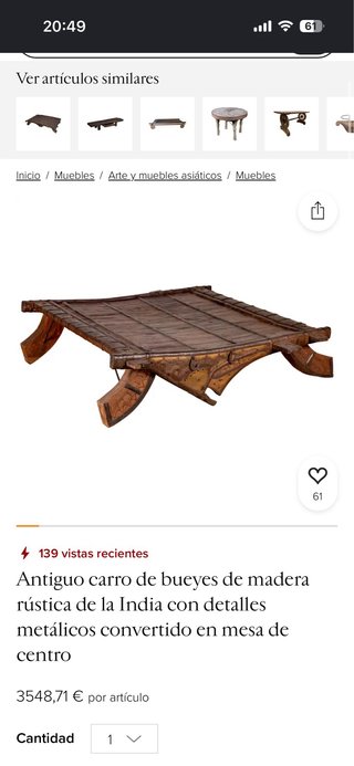 Tavolo da centro in legno antico indiano