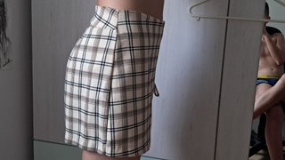 Falda pantalón cuadros beige con lazada