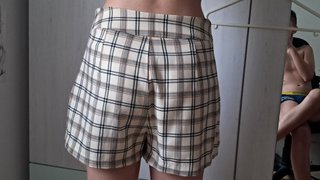 Falda pantalón cuadros beige con lazada