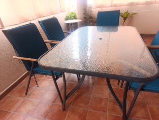 Conjunto mesa y 6 sillas terraza.