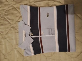 Polo Lacoste Rayas Hombre Azul Blanco