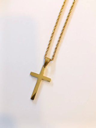 Collar Cruz Acero Inoxidable Baño Oro 18K
