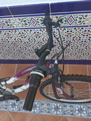 Bicicleta niña morada y blanca