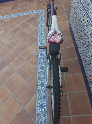 Bicicleta niña morada y blanca
