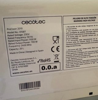 Microondas Cecotec Proclean 700W