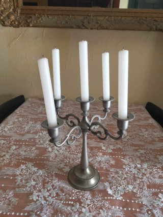Candelabro de metal plateado 5 brazos