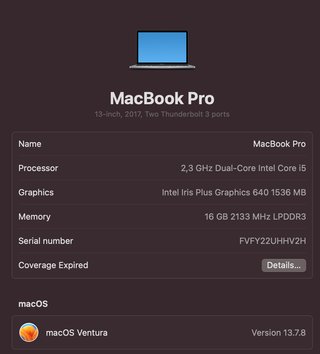 MacBook Pro 13 2017. 16 GB RAM. 256 GB SSD