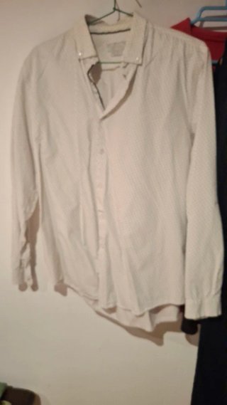 Camisa Zara Man Blanca Puntos Azules Talla 38