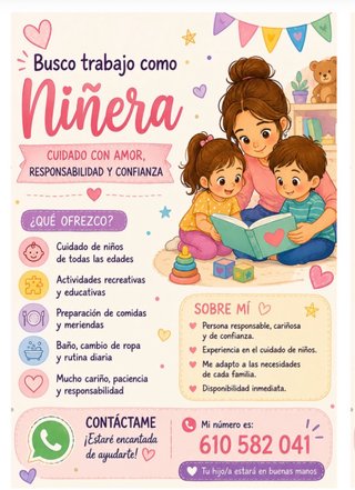 Niñera con cariño, paciencia y confianza