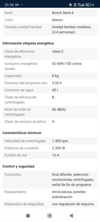 Lavadora Bosch Serie 6 WIW28302ES 8kg SEMINUEVA