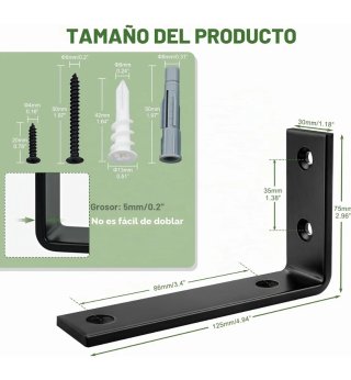 Set 4 escuadras negras 125mm alta resistencia.