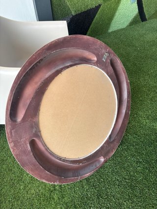 Espejo redondo marco madera beige