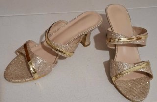 Sandalias Mulas Doradas Brillo Fiesta Tacón Cómodo