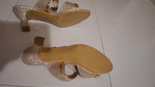 Sandalias Mulas Doradas Brillo Fiesta Tacón Cómodo
