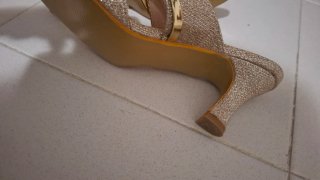 Sandalias Mulas Doradas Brillo Fiesta Tacón Cómodo