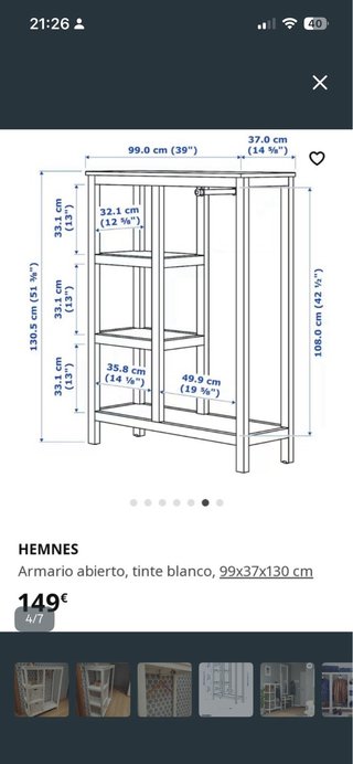 Mueble abierto Hemnes Ikea blanco