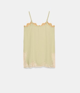 Top Zara encaje beige y verde Talla M/L