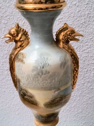 Pie de lámpara antiguo porcelana pintada