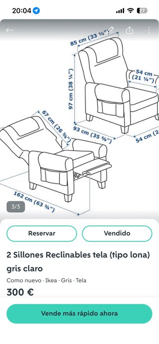 Butaca reclinable gris claro