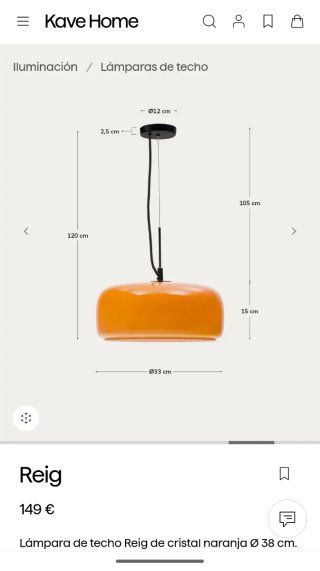 Lámpara de techo Reig Kave Home naranja
