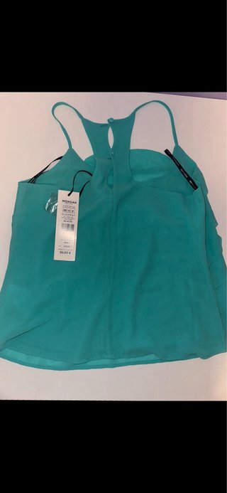 Top Morgan tirantes volantes turquesa talla M
