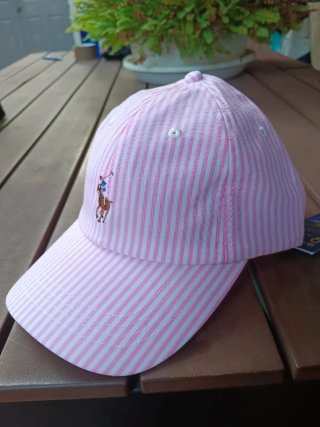 Gorra Polo Ralph Lauren Rayas Rosas Blanca