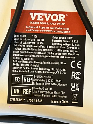 2 Placas Solares VEVOR 100W Monocristalinas