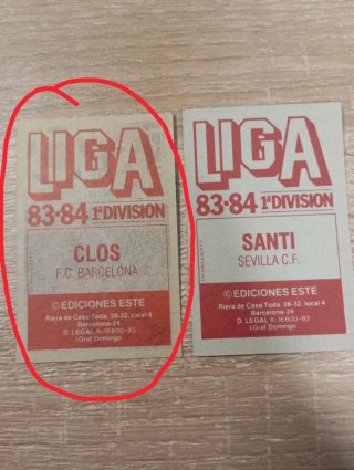Lote 2 cromos ÚNICOS con error Liga 83-84