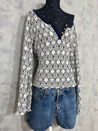 Jersey Crochet Manga Campana y2k camiseta