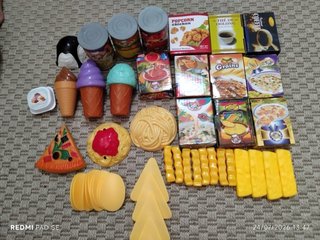 Set de cocina infantil acero inoxidable y comida